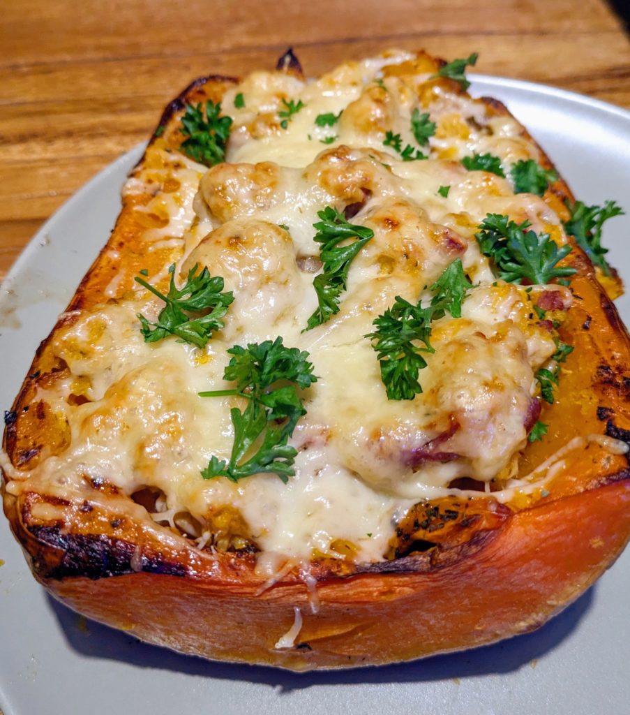 Cheesy Bacon and Mushroom stuffed Butternut Squash , easy butternut squash recipe, stuffed pumpkins, stuffed butternut squash, butternut squash recipe ideas, saru's diary, saru's not so secret diary