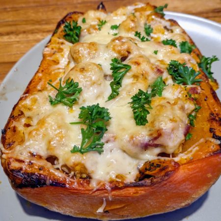 Cheesy Bacon and Mushroom stuffed Butternut Squash