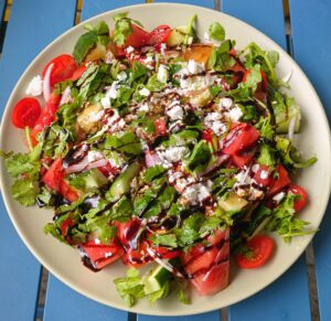 Watermelon Salad with Feta Cheese , salad recipe, watermelon and tomato salad, summer salads, light and refreshing summer salad ideas, summer salad recipes, food recipes, summer food ideas, saru's diary, saru's not so secret diary, food diary
