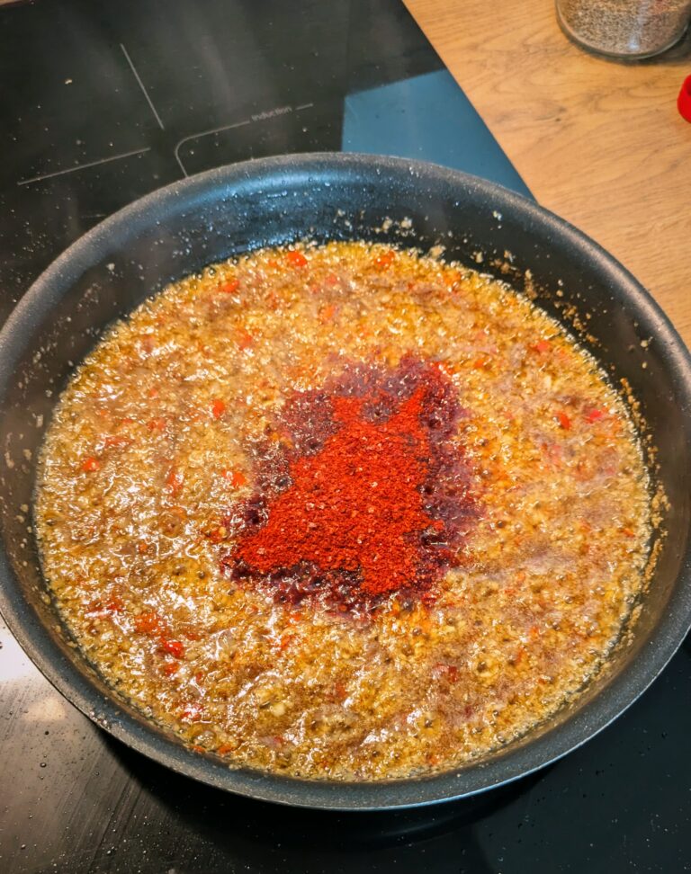 Garlic, shallots, ginger, fresh chilies sizzling in vegetable oil, making Nepali-style saucy chili oil, chili oil recipe, my chilli oil recipe, chili sauce, food recipes, chili garlic sauce, Saru's not sos secret diary, saru's diary , Homemade Saucy Chili Oil Recipe (Better Than Store-Bought!)
