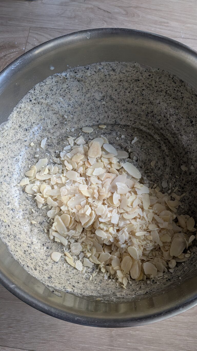 Black Sesame Madeleines with Lime and Almond Flakes,